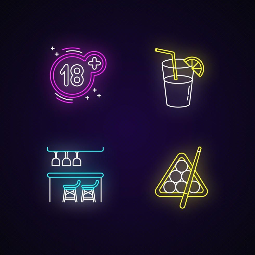 Conjunto de iconos de luz de neón de recreación para adultos vector