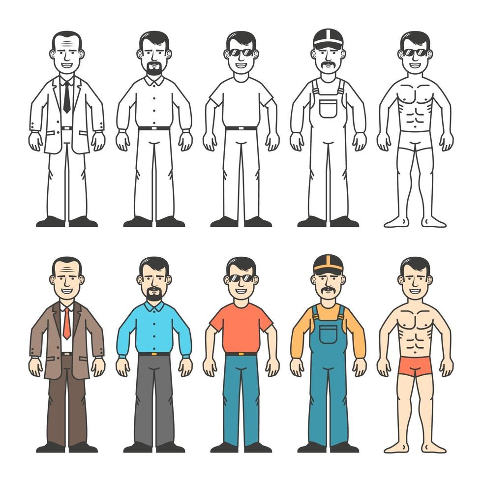 hombre de dibujos animados en ropa diferente con diferentes partes vector