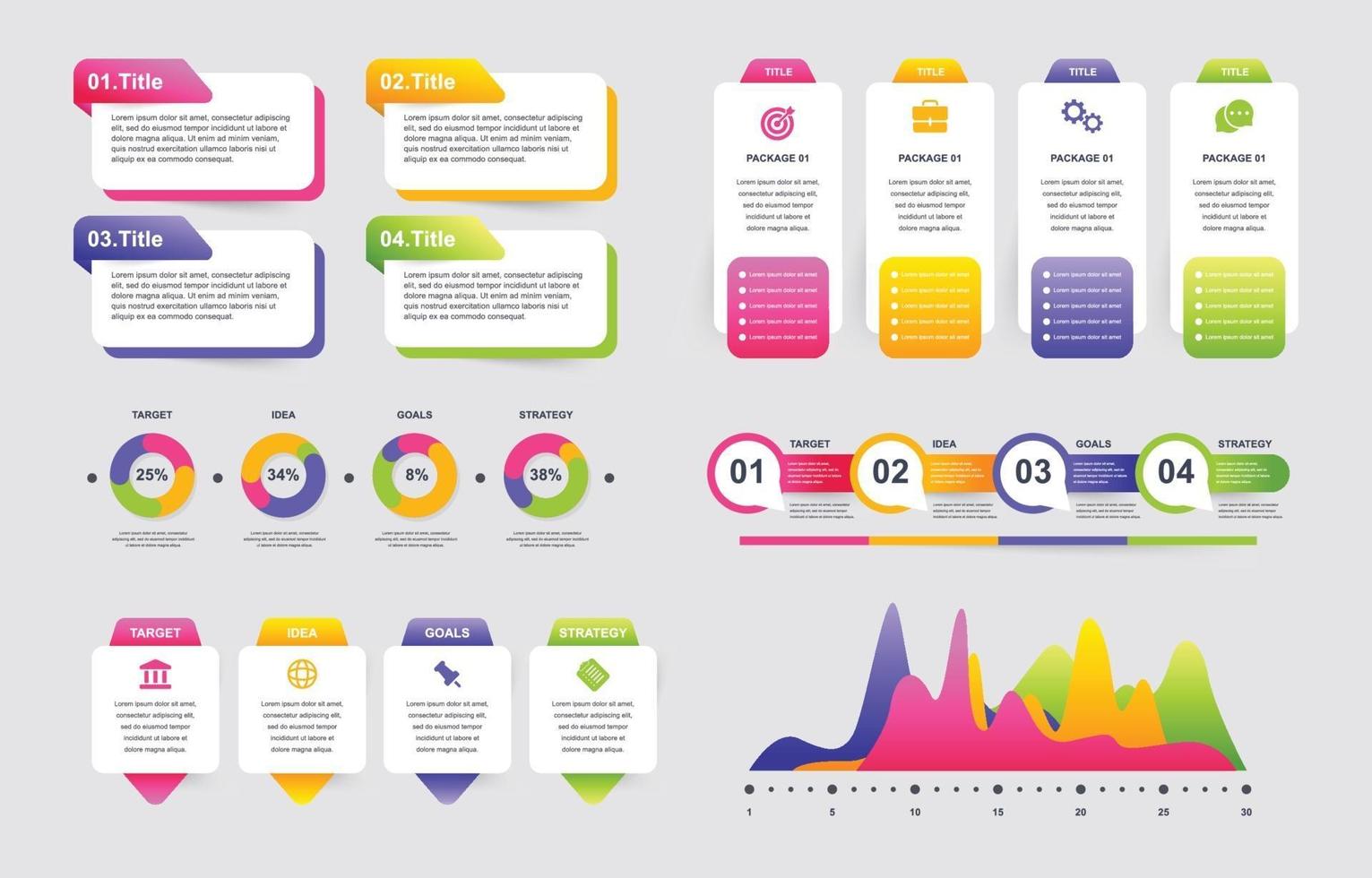 conjunto de elementos de plantilla de degradado infográfico vector