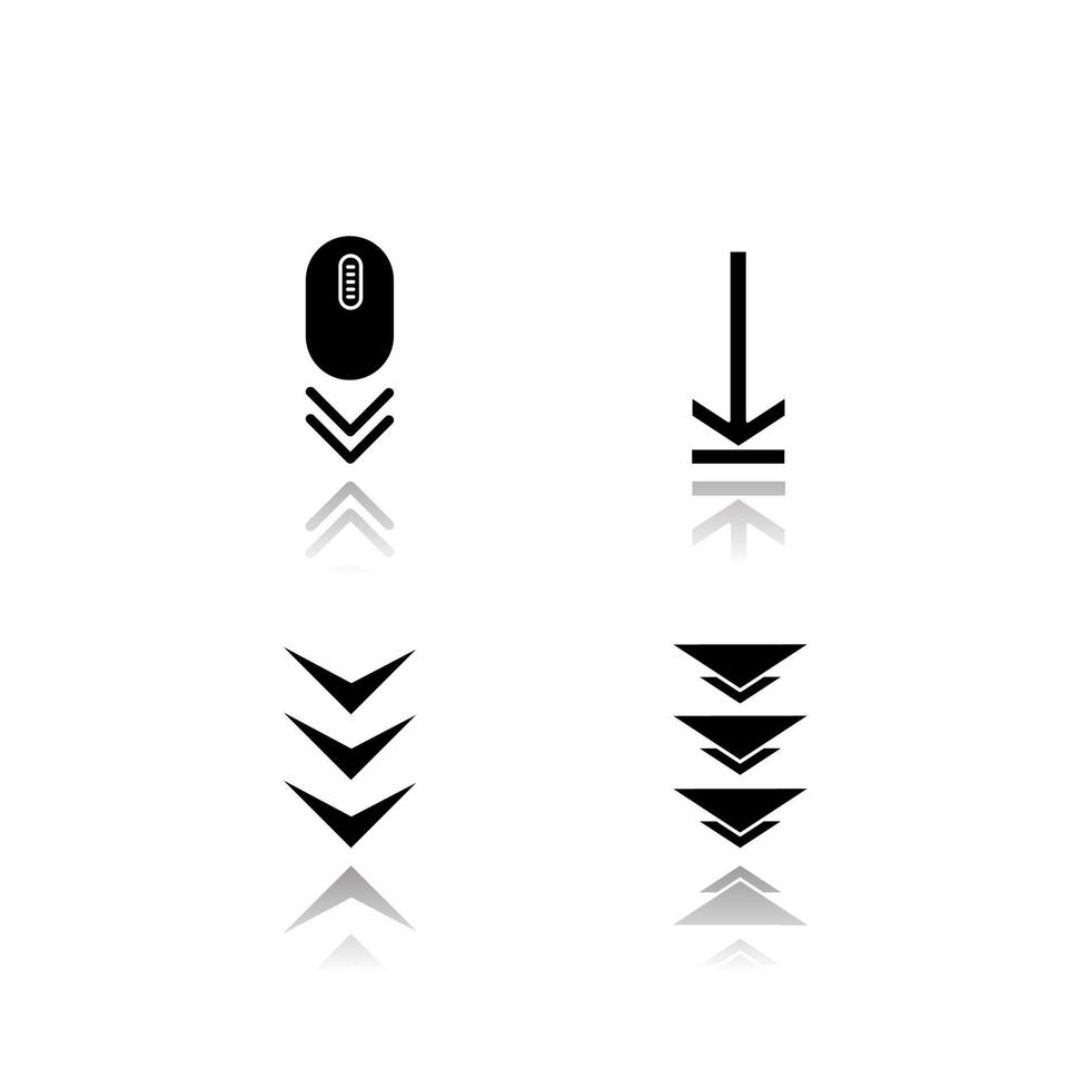 Scrolling down and uploading drop shadow black glyph icons set vector