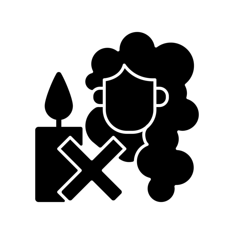 Mantenga el cabello alejado del icono de etiqueta manual de glifo negro de llama abierta vector