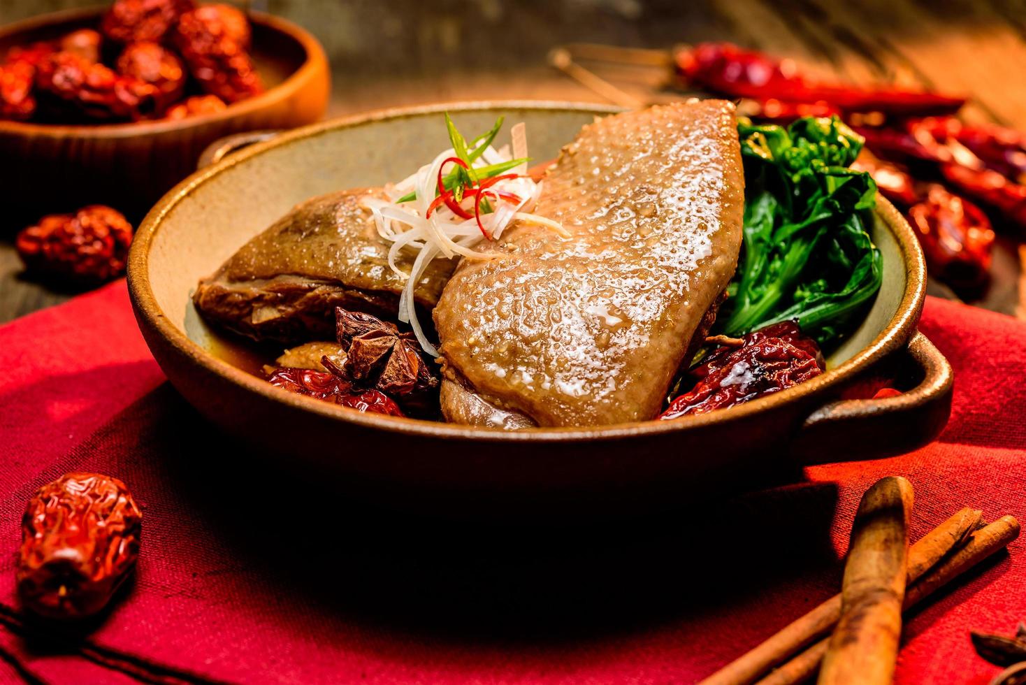 Stewed chicken with spices photo