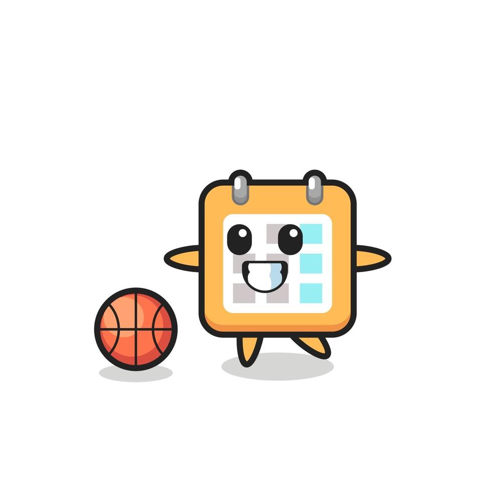 Illustration of calendar cartoon is playing basketball vector