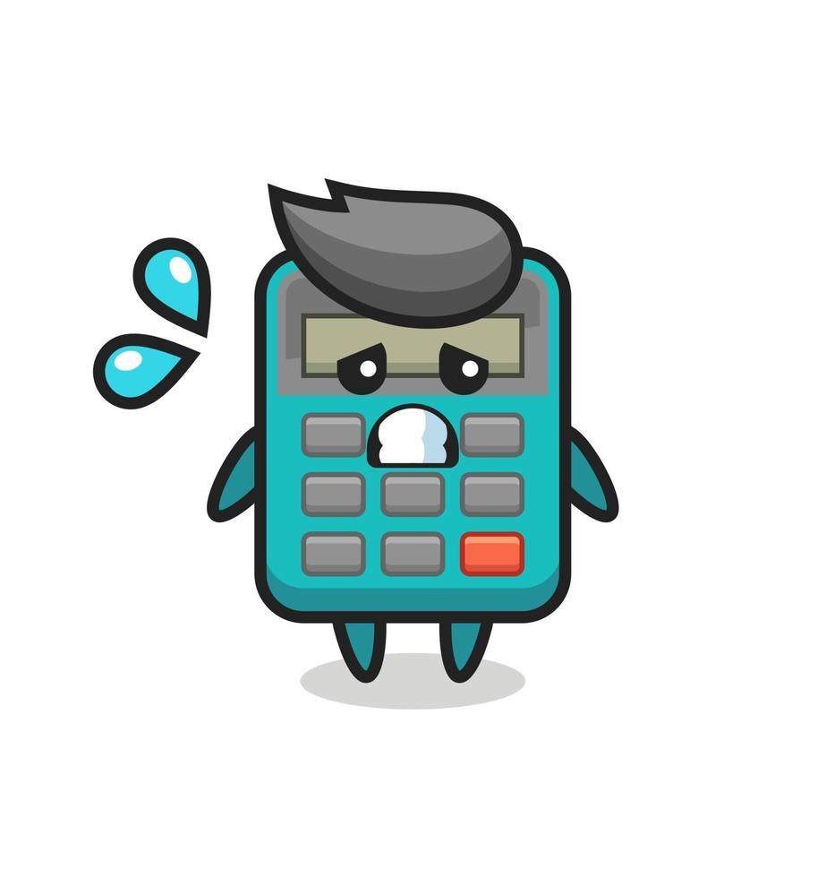 Personaje de mascota calculadora con gesto de miedo vector