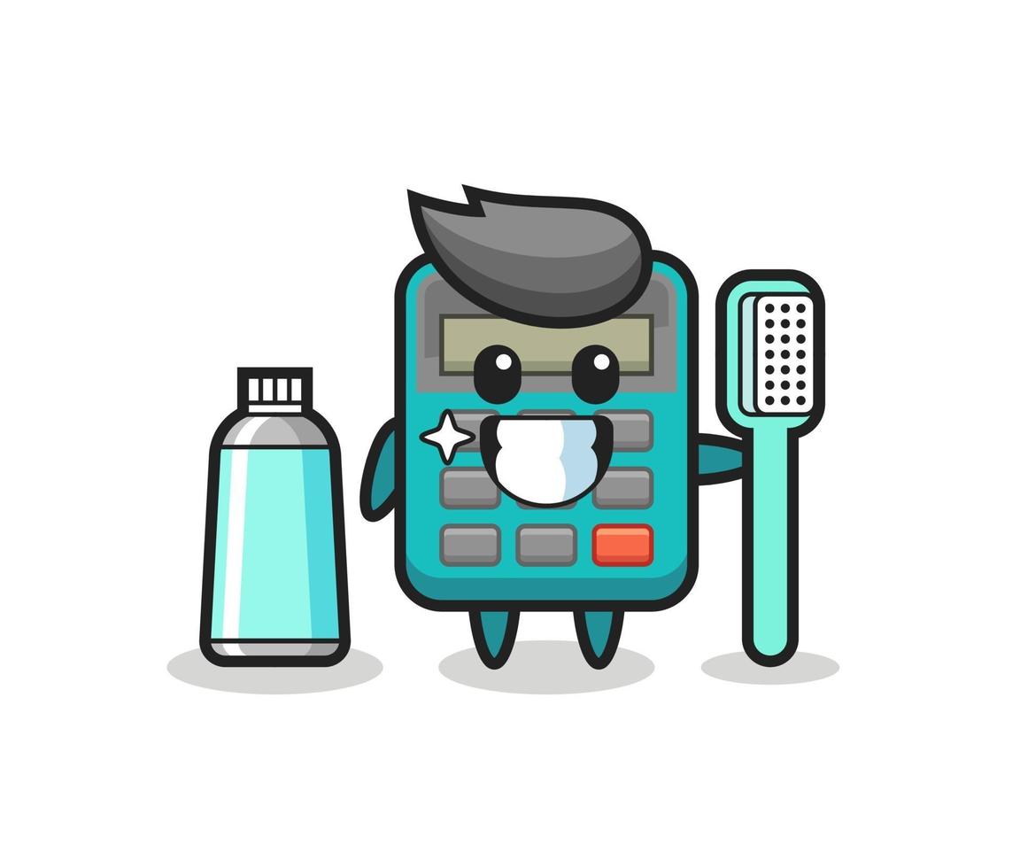 mascota, ilustración, de, calculadora, con, un, cepillo de dientes vector