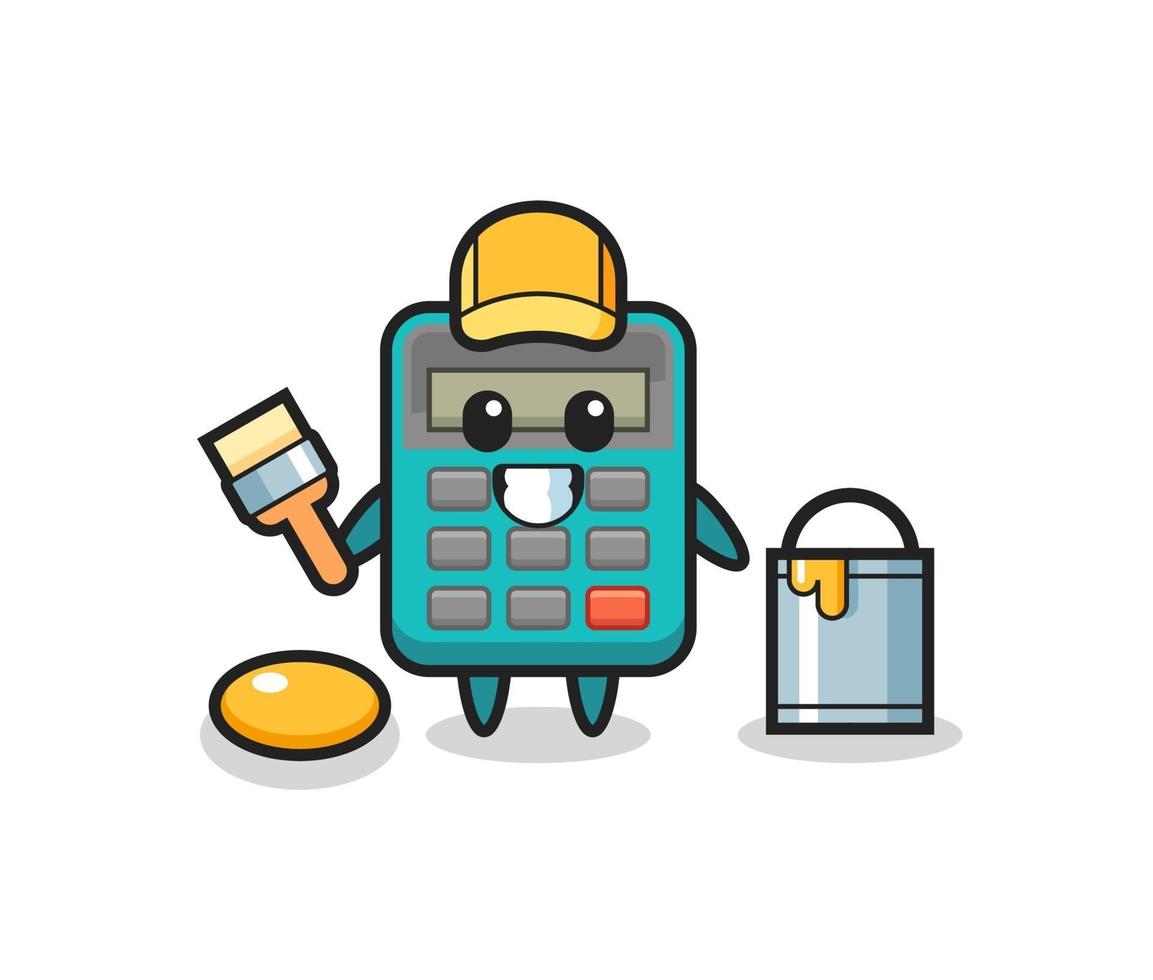 Character Illustration of calculator as a painter vector