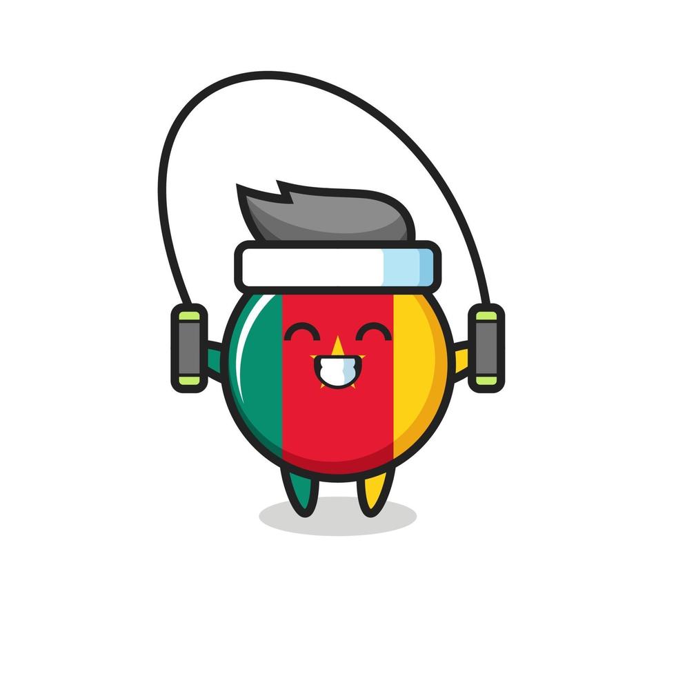 cameroon flag badge character cartoon with skipping rope vector