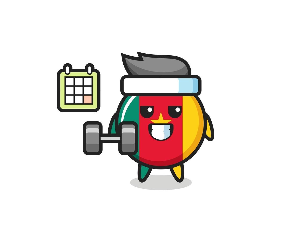 cameroon flag badge mascot cartoon doing fitness with dumbbell vector