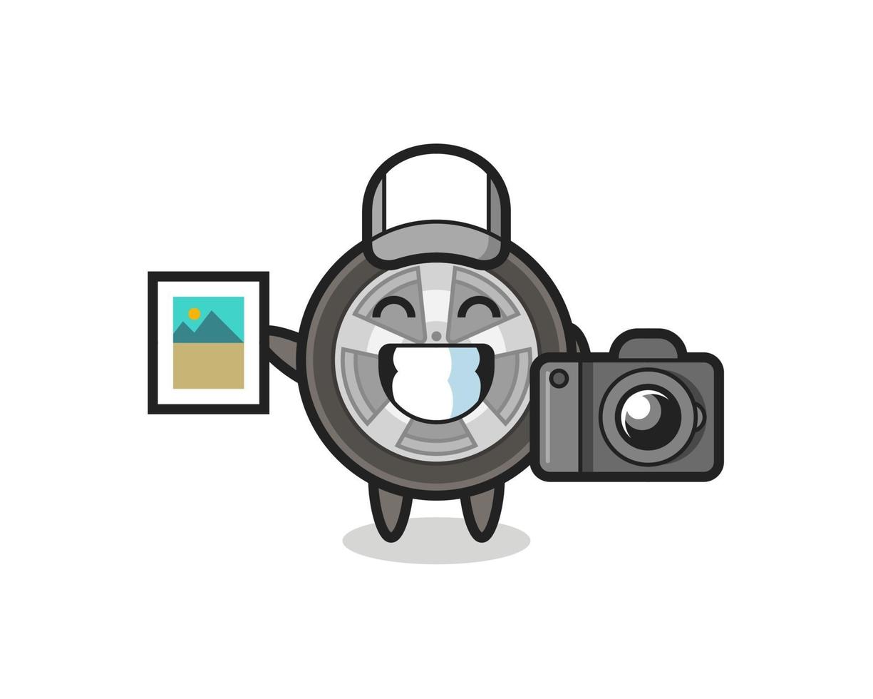 Character Illustration of car wheel as a photographer vector