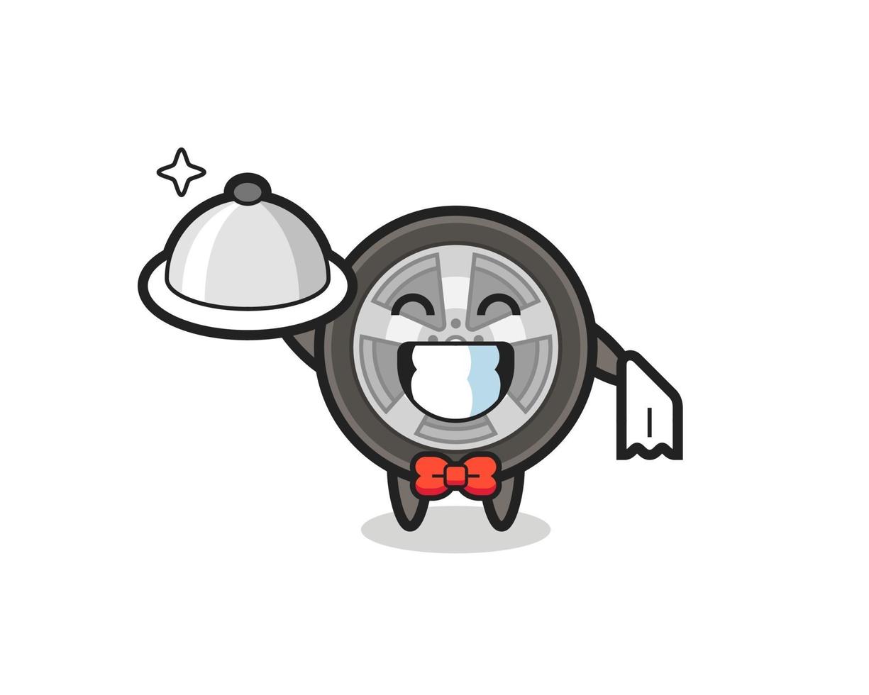 Character mascot of car wheel as a waiters vector