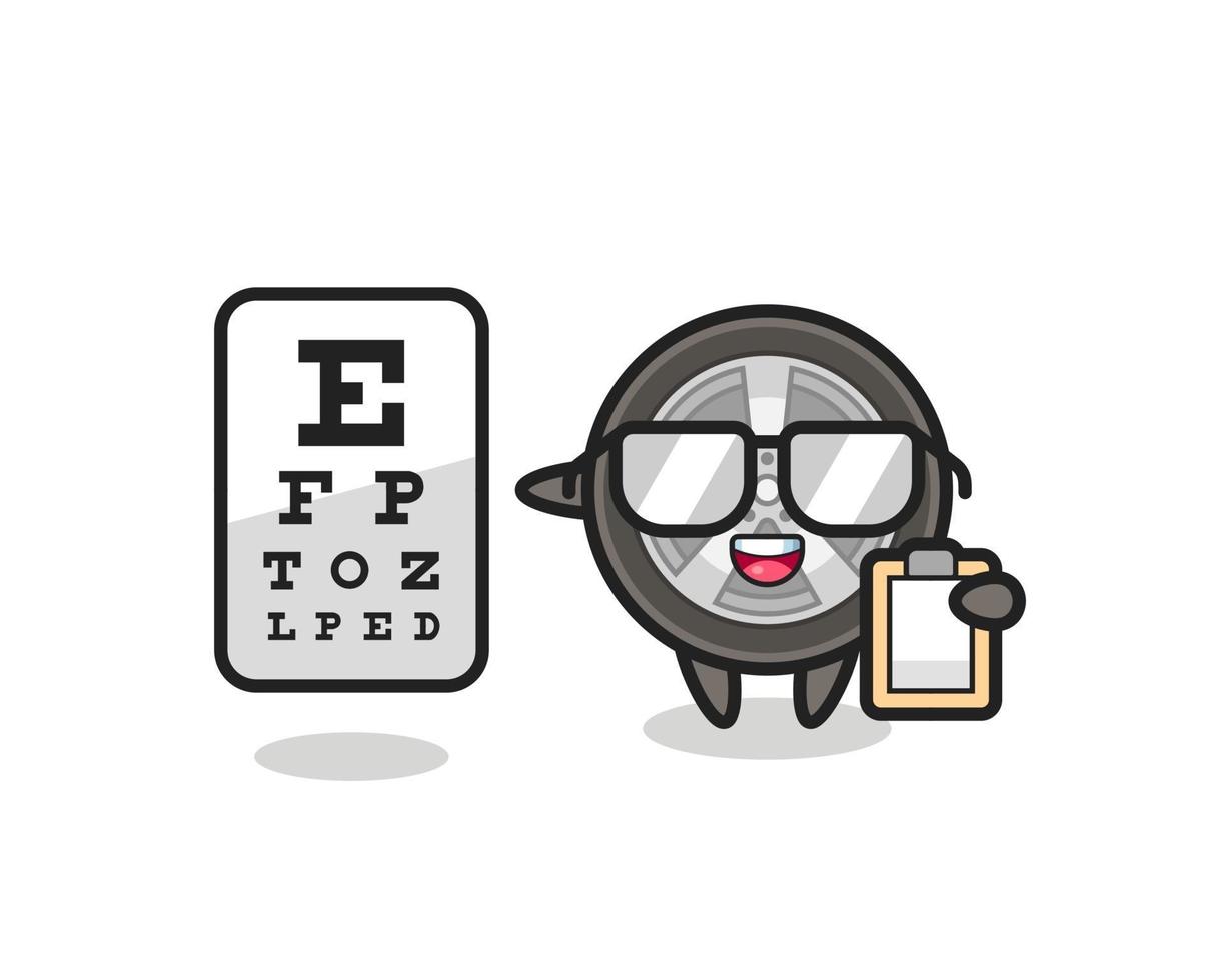 Illustration of car wheel mascot as an ophthalmology vector