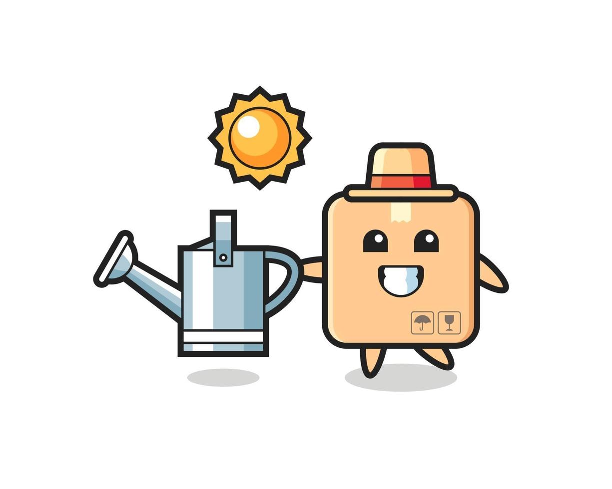 Cartoon character of cardboard box holding watering can vector