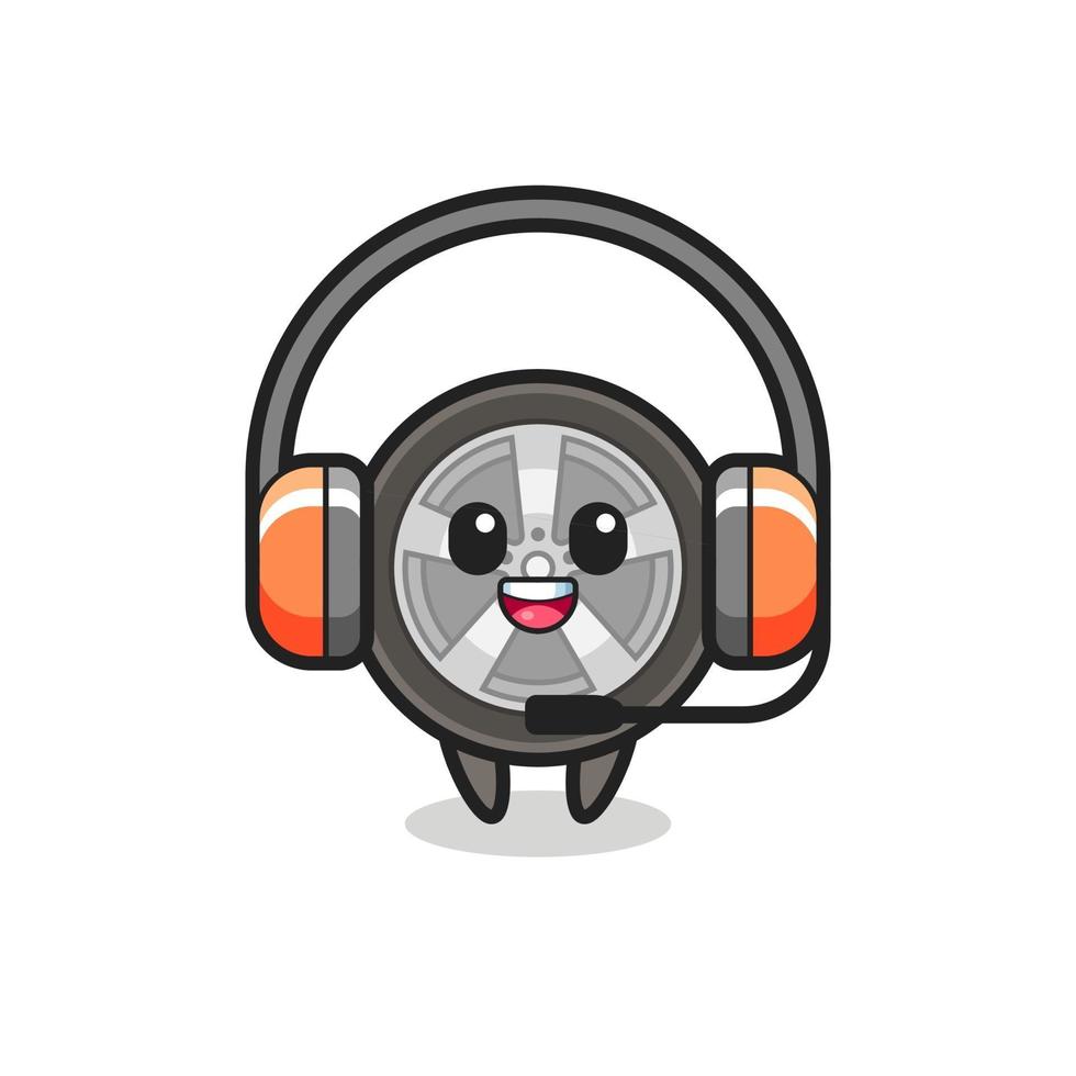 Cartoon mascot of car wheel as a customer service vector