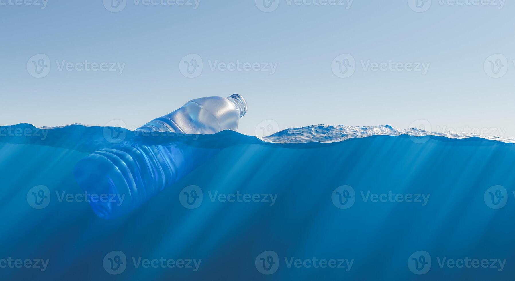 botella de plástico flotando en el mar. foto