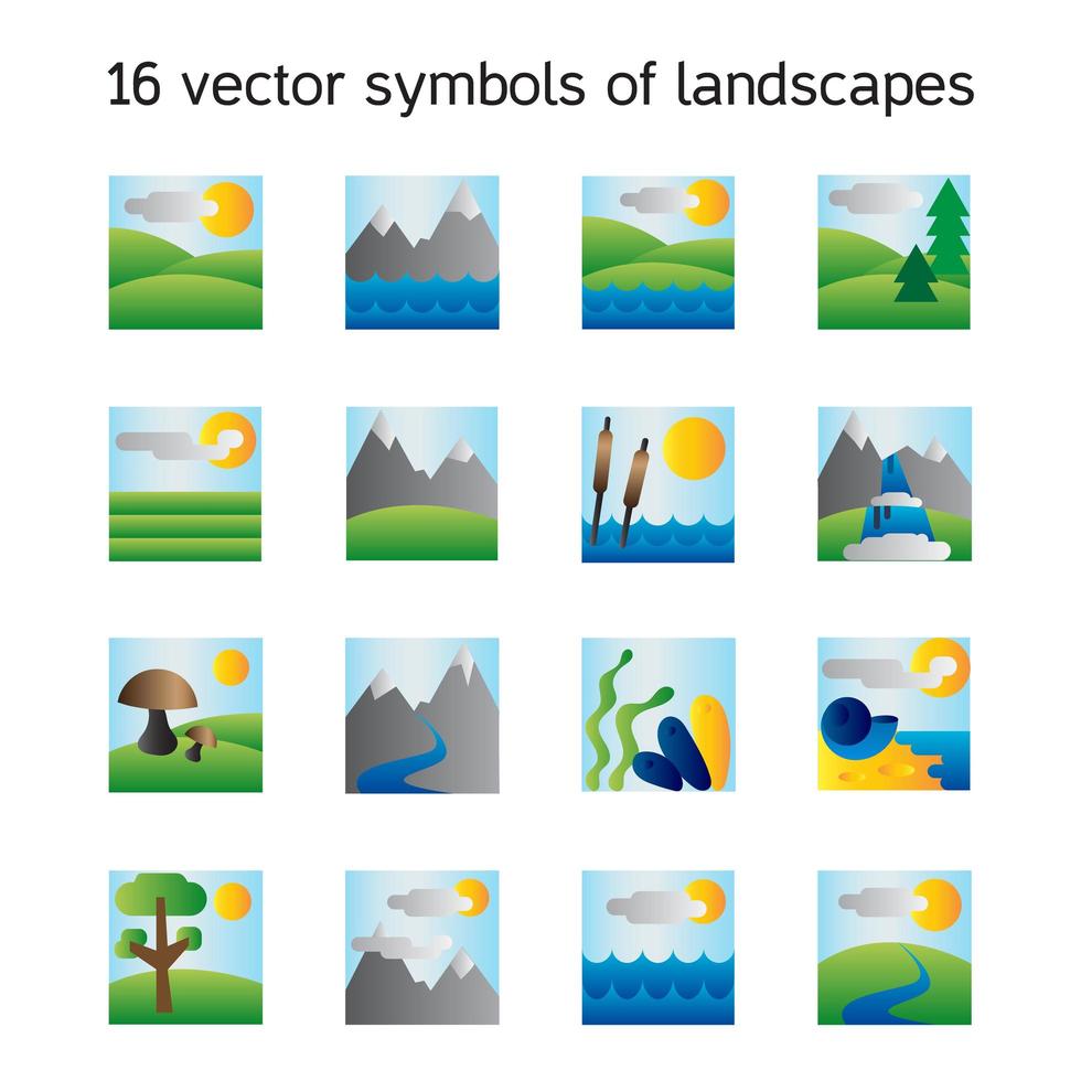 Landscape icons collection. Nature symbols vector