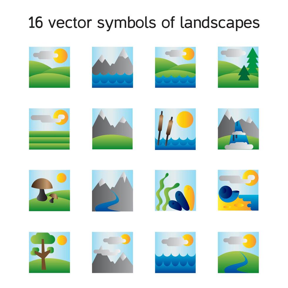 colección de iconos de paisaje. símbolos de la naturaleza vector