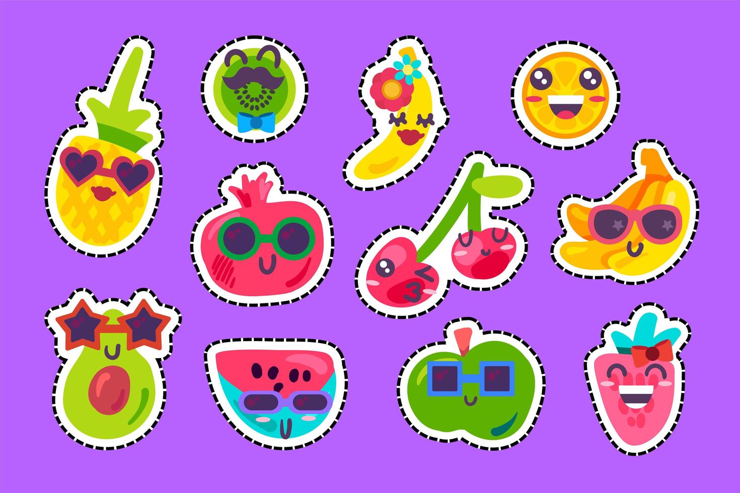 Happy fruits emoji emotion collection set vector