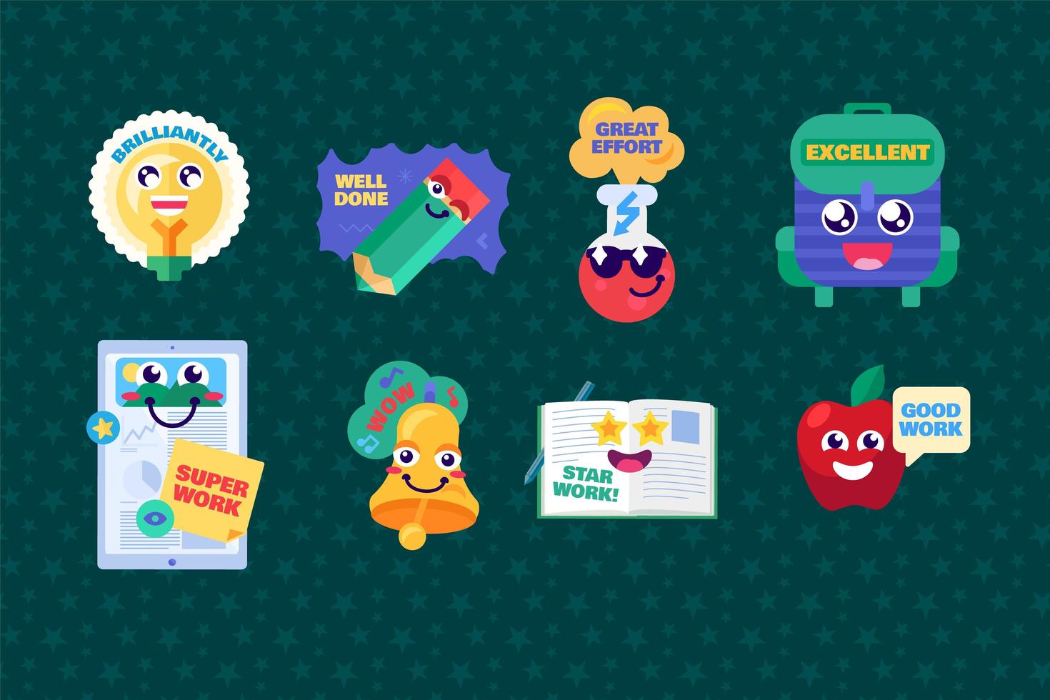 Study reward funny sticker collection set vector