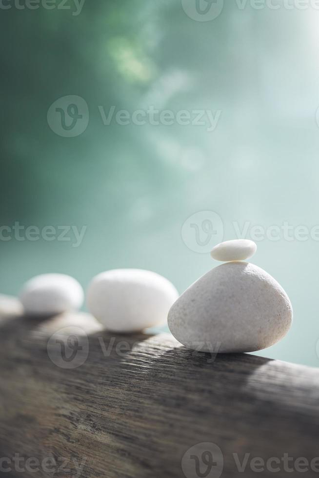 Pebble white stone on driftwood photo