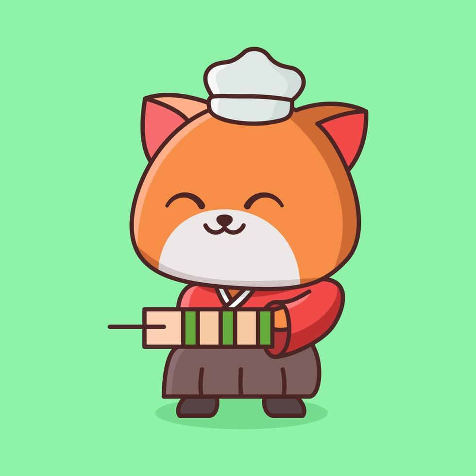 cute yakitori cat chef cartoon vector