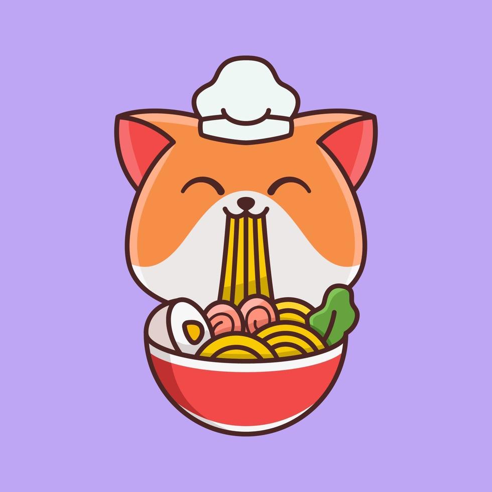 cute cat chef ramen cartoon vector