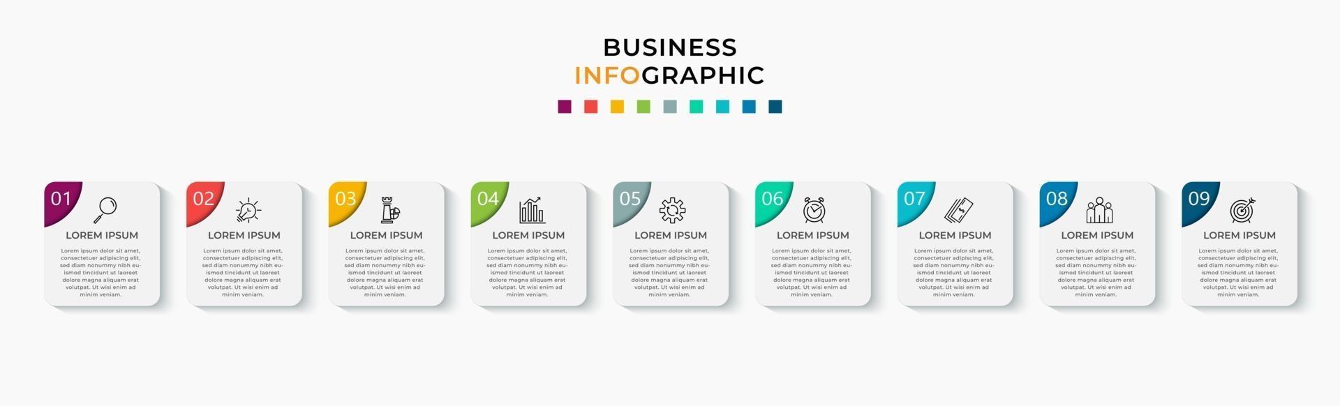 Infographic design business template with icons and 9 options or steps vector