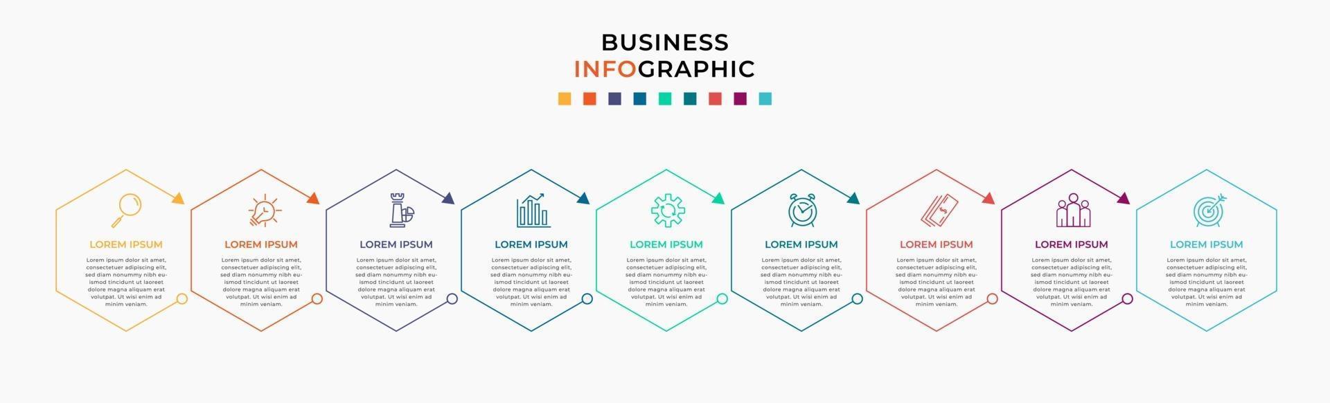 Infographic design business template with icons and 9 options or steps vector