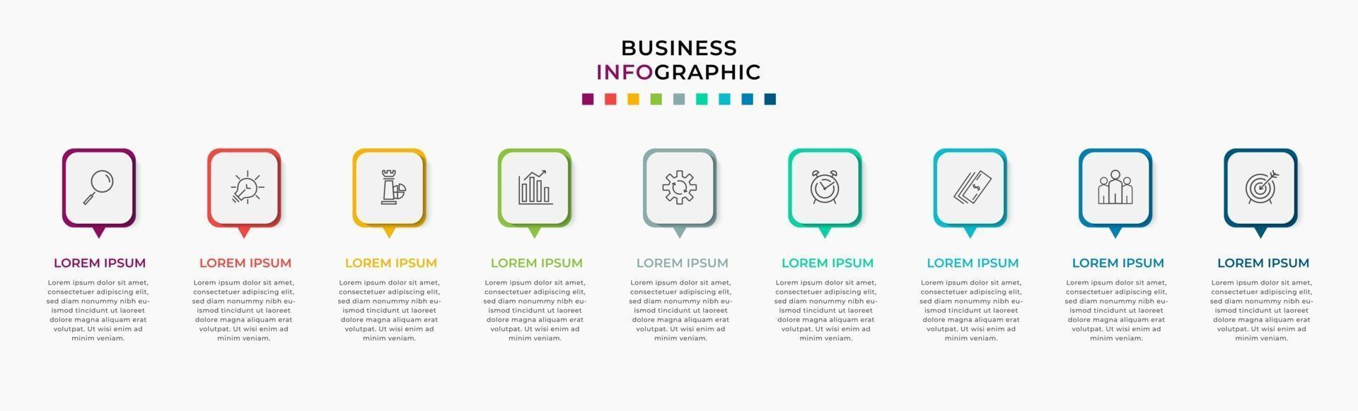Infographic design business template with icons and 9 options or steps vector
