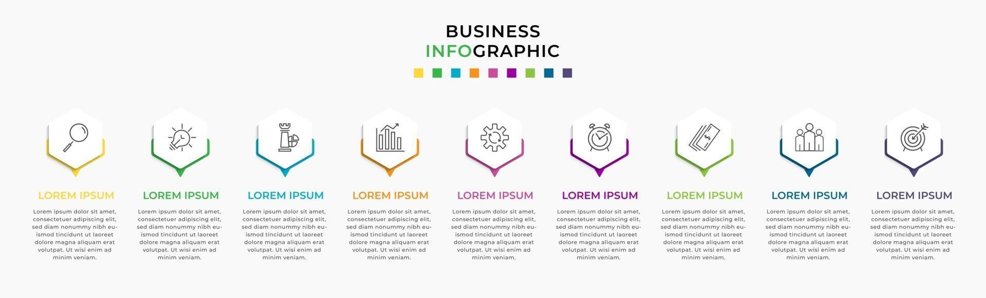 Infographic design business template with icons and 9 options or steps vector