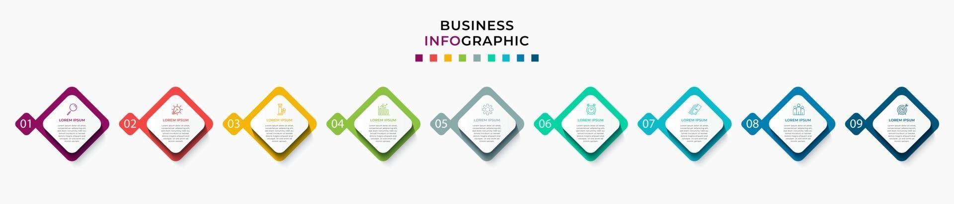 Infographic design business template with icons and 9 options or steps vector