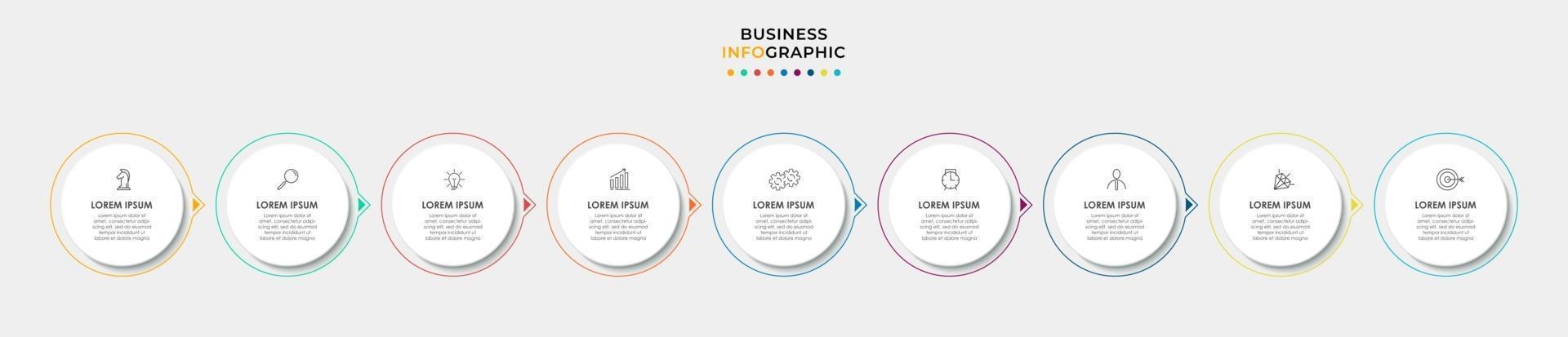 Plantilla de negocio de diseño infográfico con iconos y 9 opciones o pasos. vector