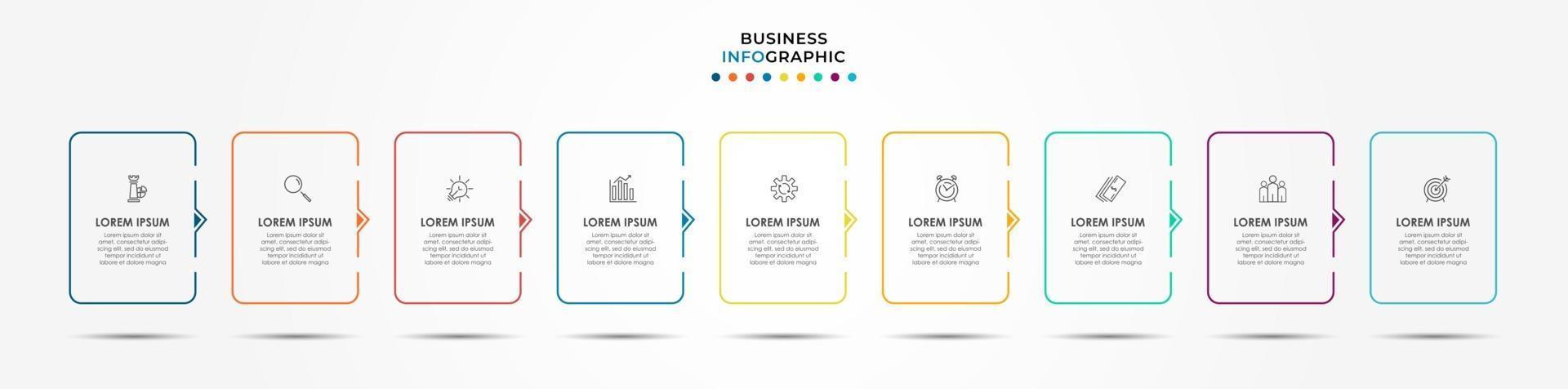 Infographic design business template with icons and 9 options or steps vector