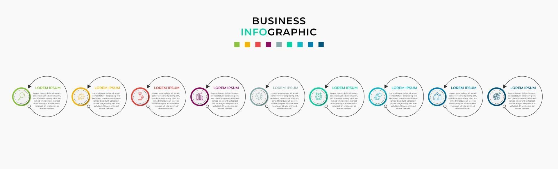 Infographic design business template with icons and 9 options or steps vector
