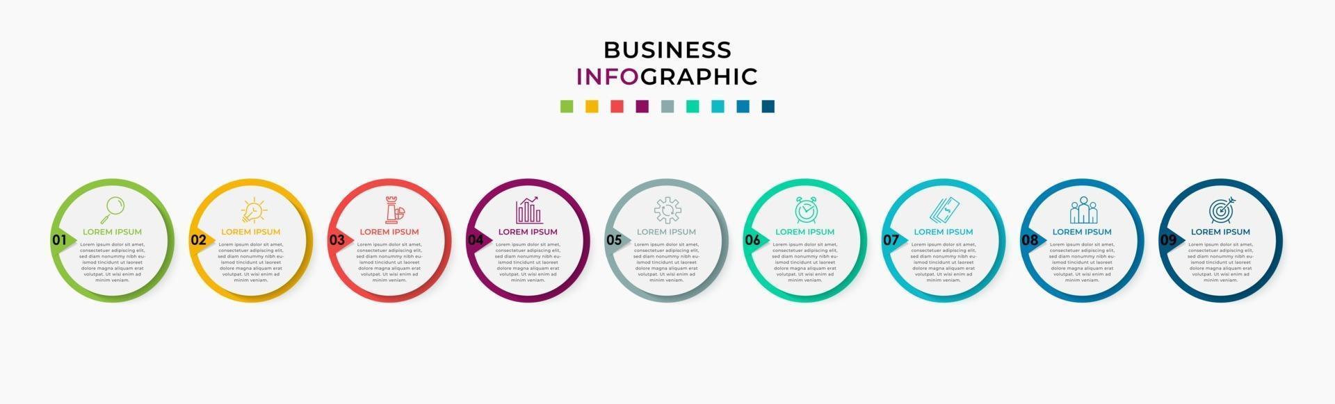 Infographic design business template with icons and 9 options or steps vector