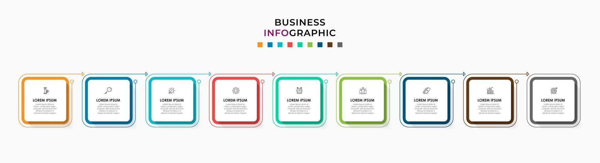 Infographic design business template with icons and 9 options or steps vector