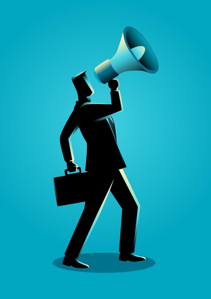 Businessman using a megaphone vector