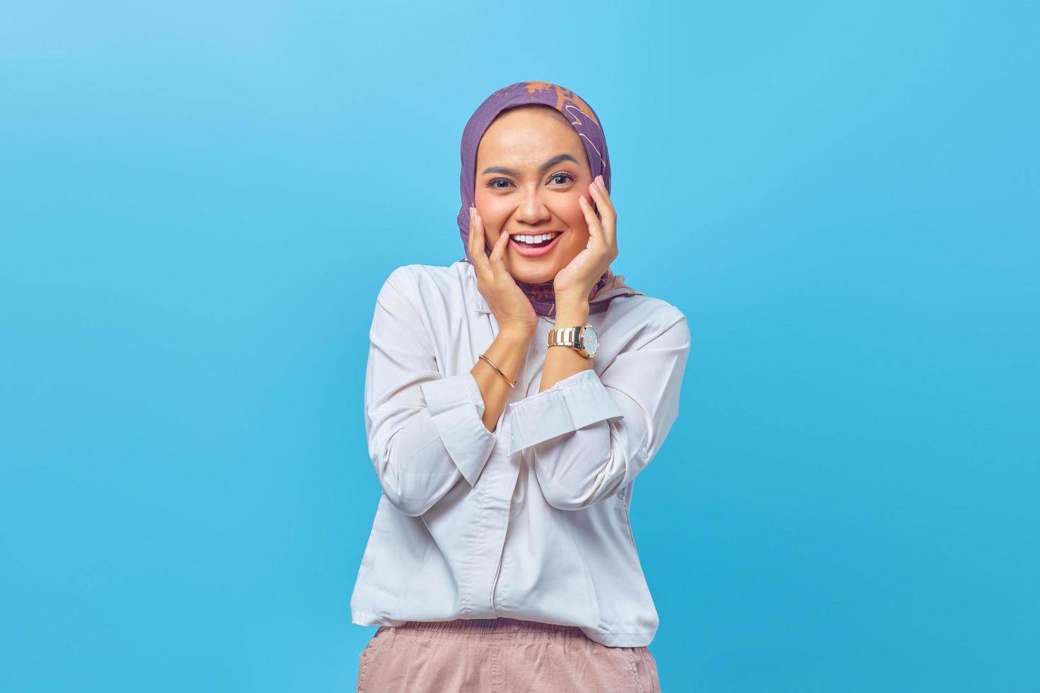 Portrait of young woman impressed by crazy sale discount photo