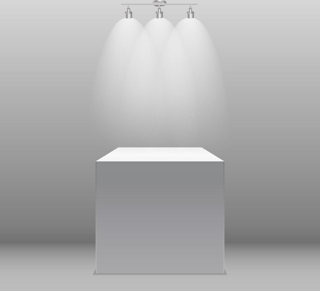 Exhibition Concept, White Empty Box, Stand with Illumination vector