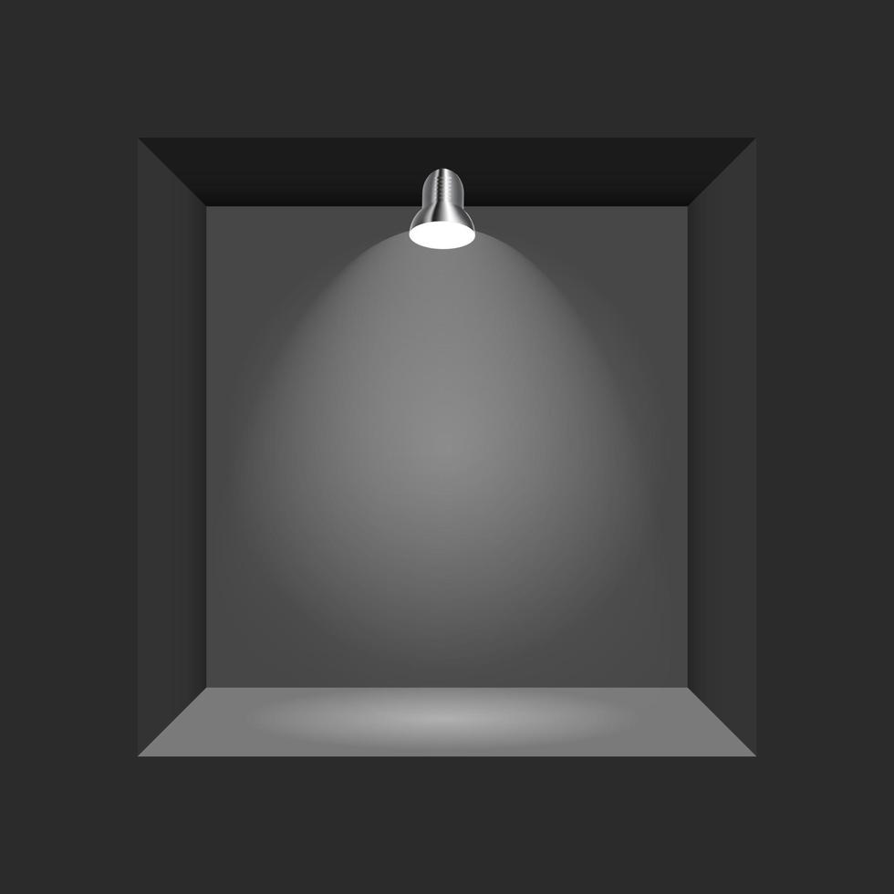 Exhibition Concept, Black Empty Box, Frame with Illumination. vector