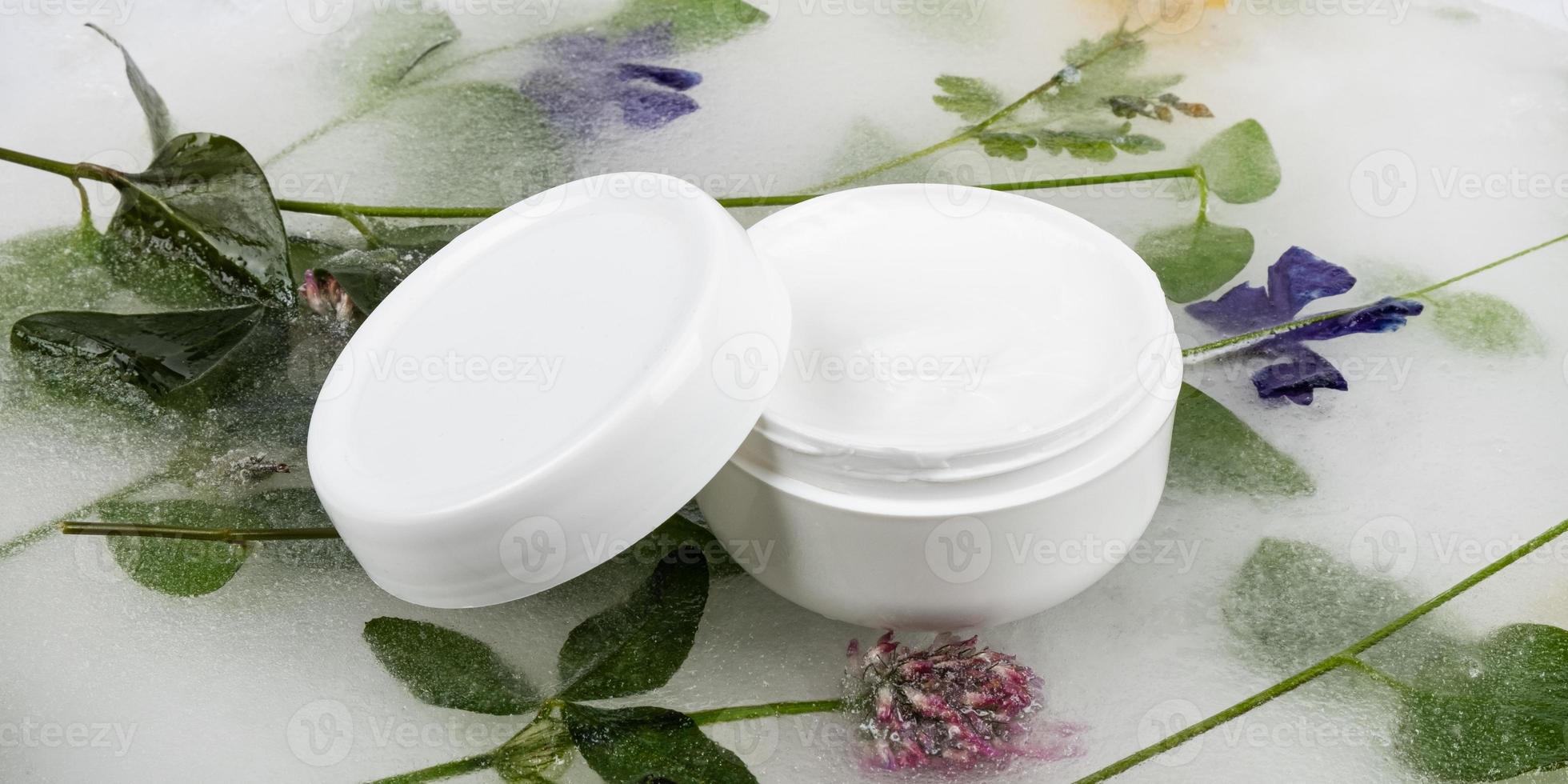 White box with herbal cream and cooling effect, beauty skin care. photo