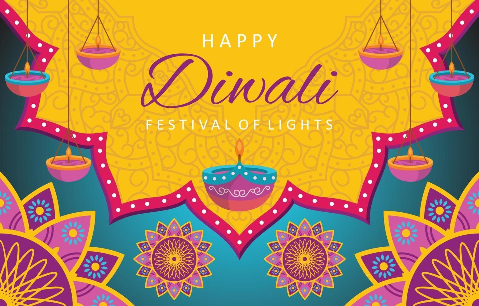 feliz diwali festival de luces de colores de fondo vector