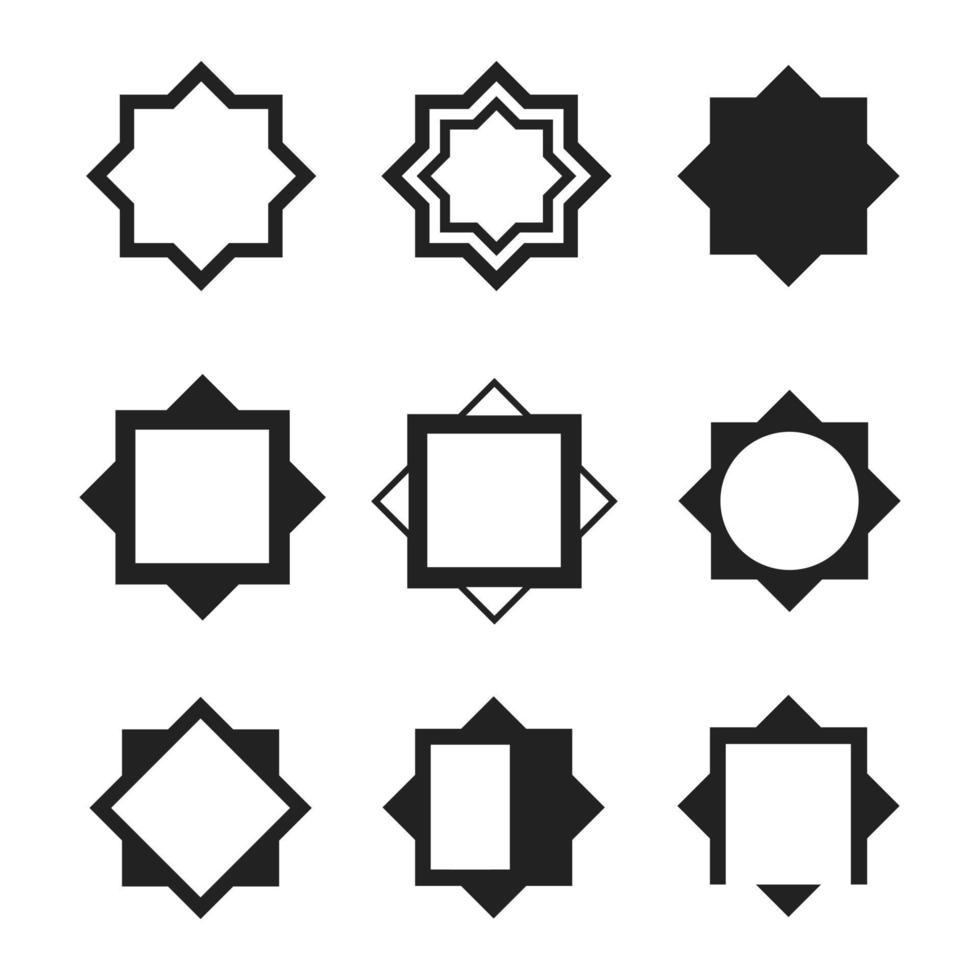 conjunto de marco de ornamento negro cuadrado abstracto islámico vector