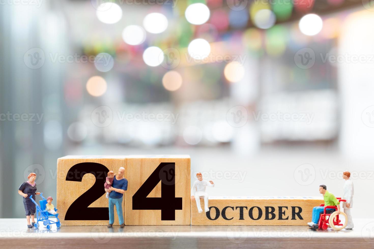 Doctor and children on wooden block 24 October World Polio Day concept photo