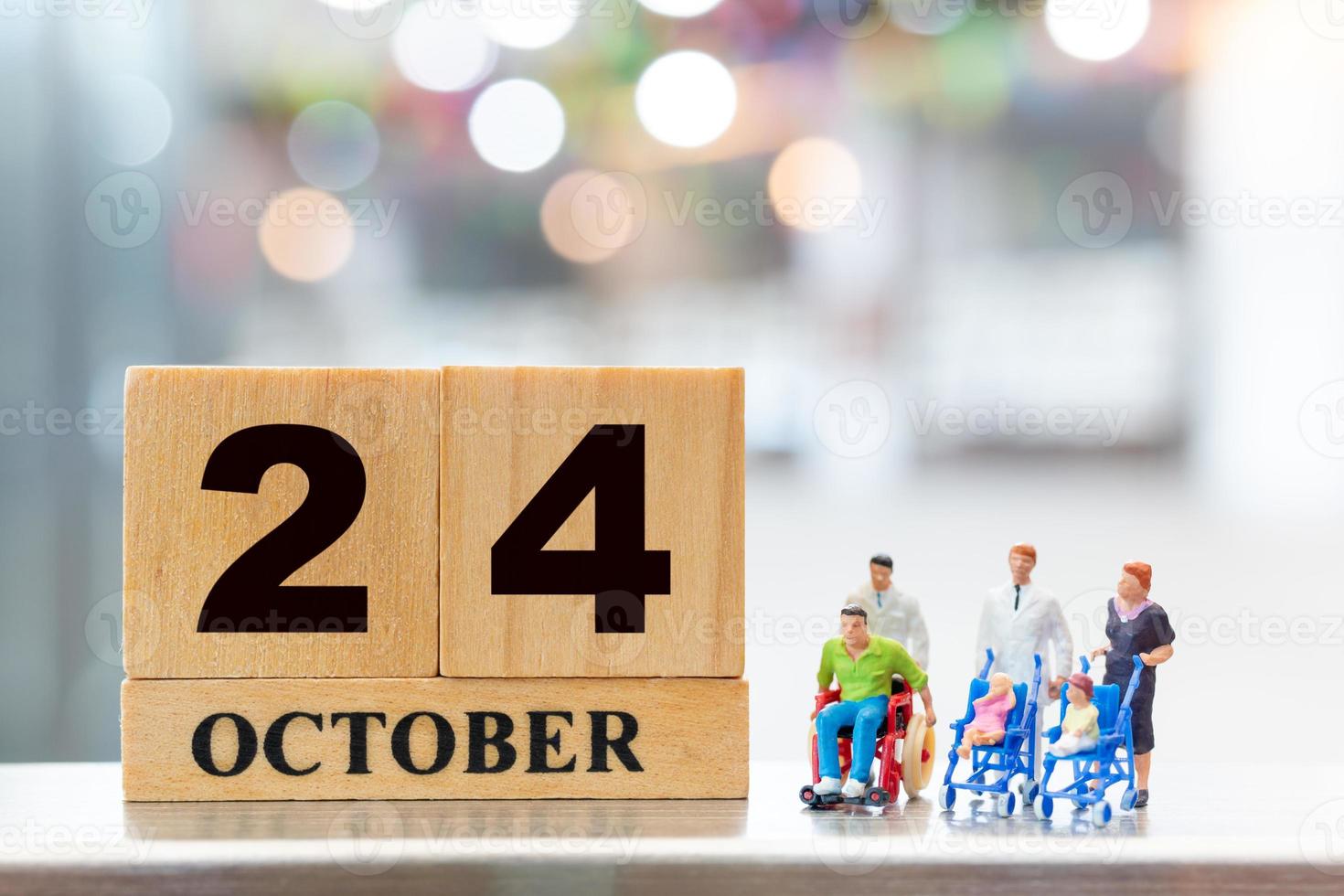 Doctor and children on wooden block 24 October World Polio Day concept photo