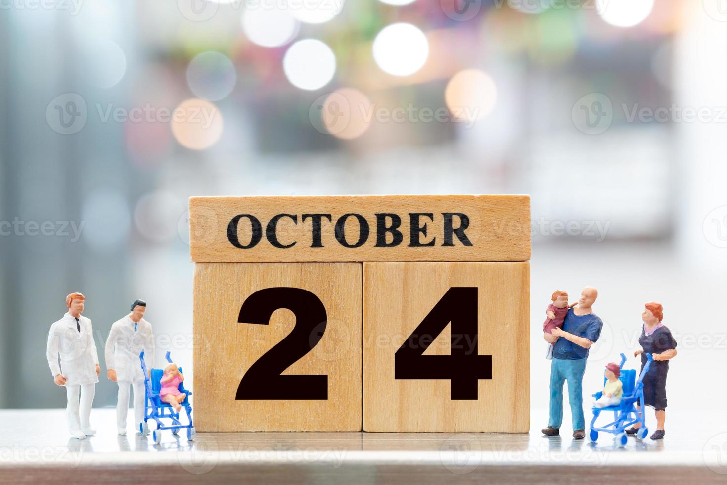 Doctor and children on wooden block 24 October World Polio Day concept photo