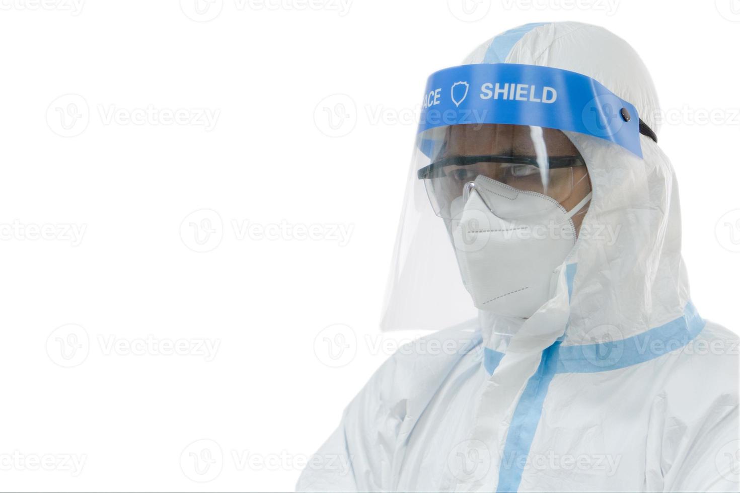 Doctor wearing PPE on white background photo