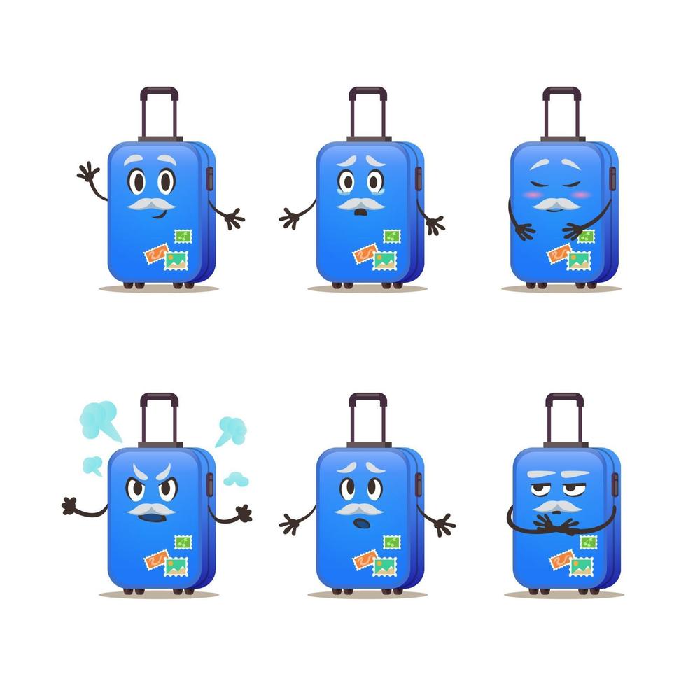 An old cartoon vector suitcase with postmarks emotions set