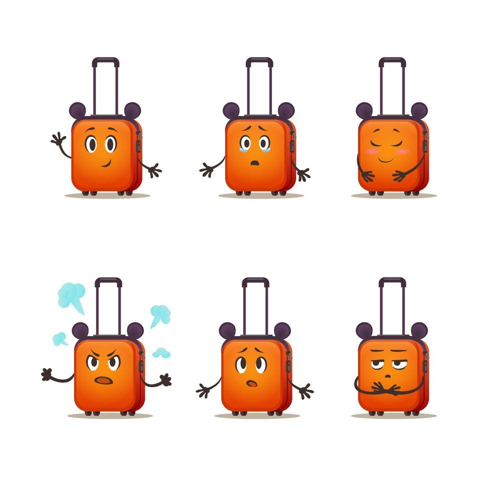 Suitcase for boy. Vector cartoon baggage emotion pack for stickers