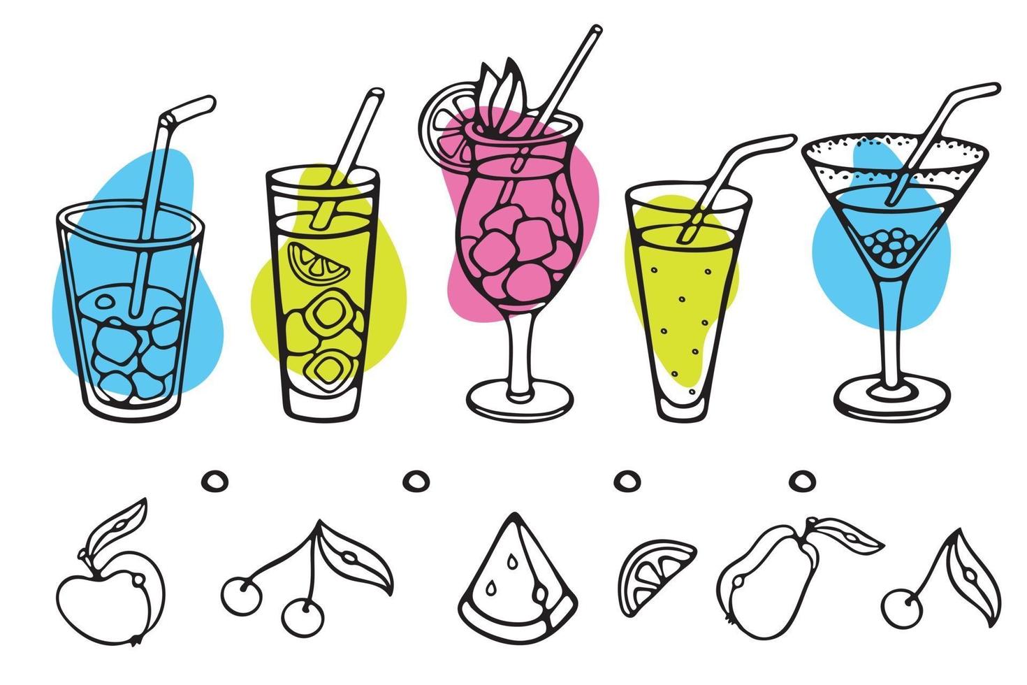 Tropical cocktails. Vector hand drawn Doodle Outline illustration