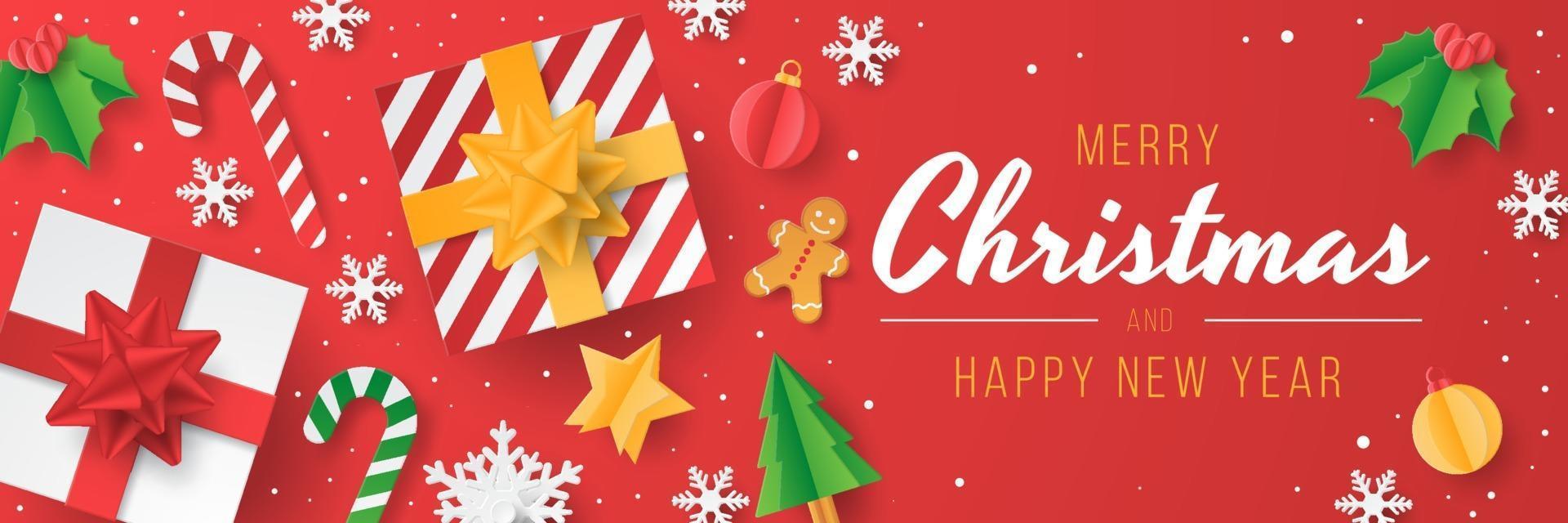 Christmas banner with papercut christmas element. vector